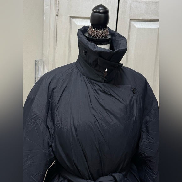 Uniqlo Women M Down Long Trench Coat Black Belted Pockets Lightweight - Picture 4 of 16